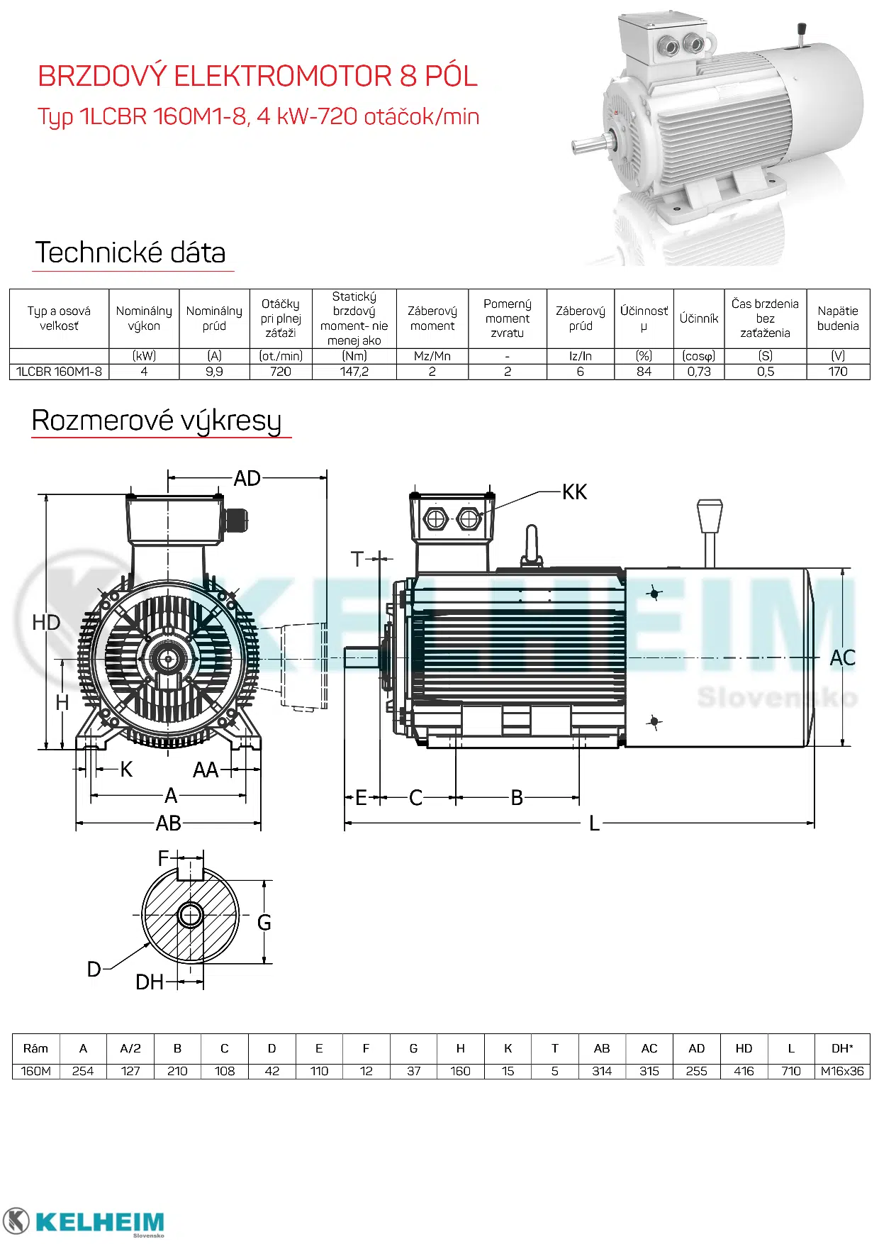 rozmerový výkres elektromotor s brzdou 4kw