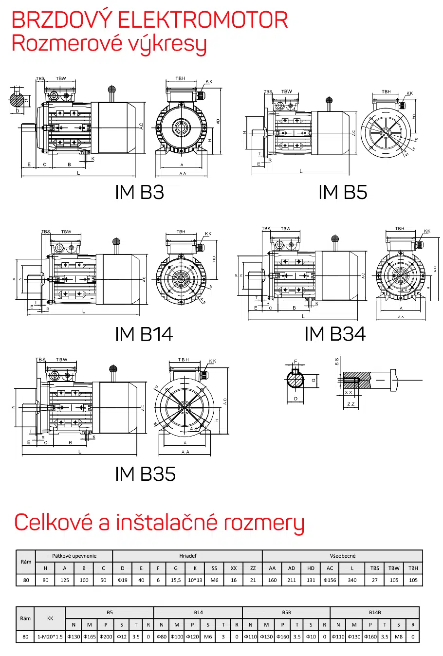 rozmerový výkres brzdové elektromotory rám 80