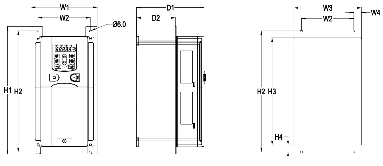 frekvenčné meniče GD20EU montáž na prírubu 0,4kw - 18kW