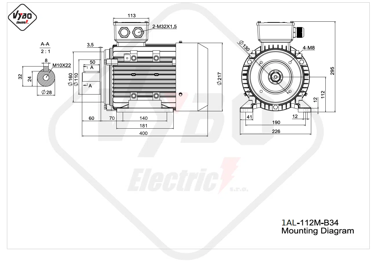 rozmerový výkres elektromotor 1AL-100L-B34