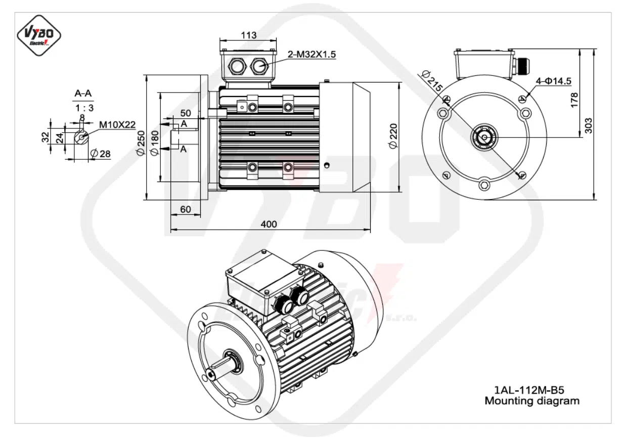 rozmerový výkres elektromotor 1AL-100L-B5