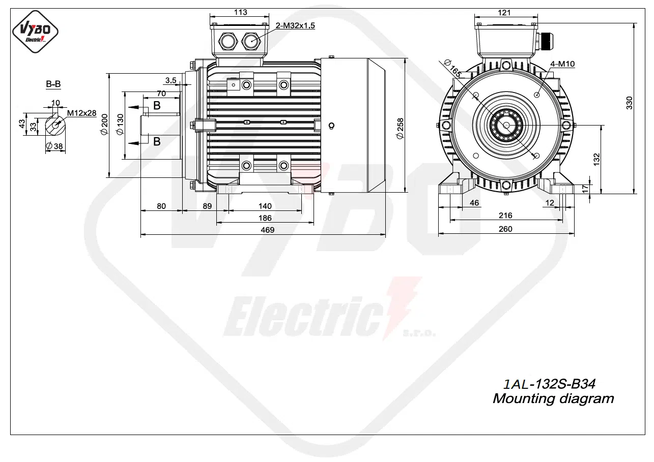 rozmerový výkres elektromotor 1AL-112M-B34