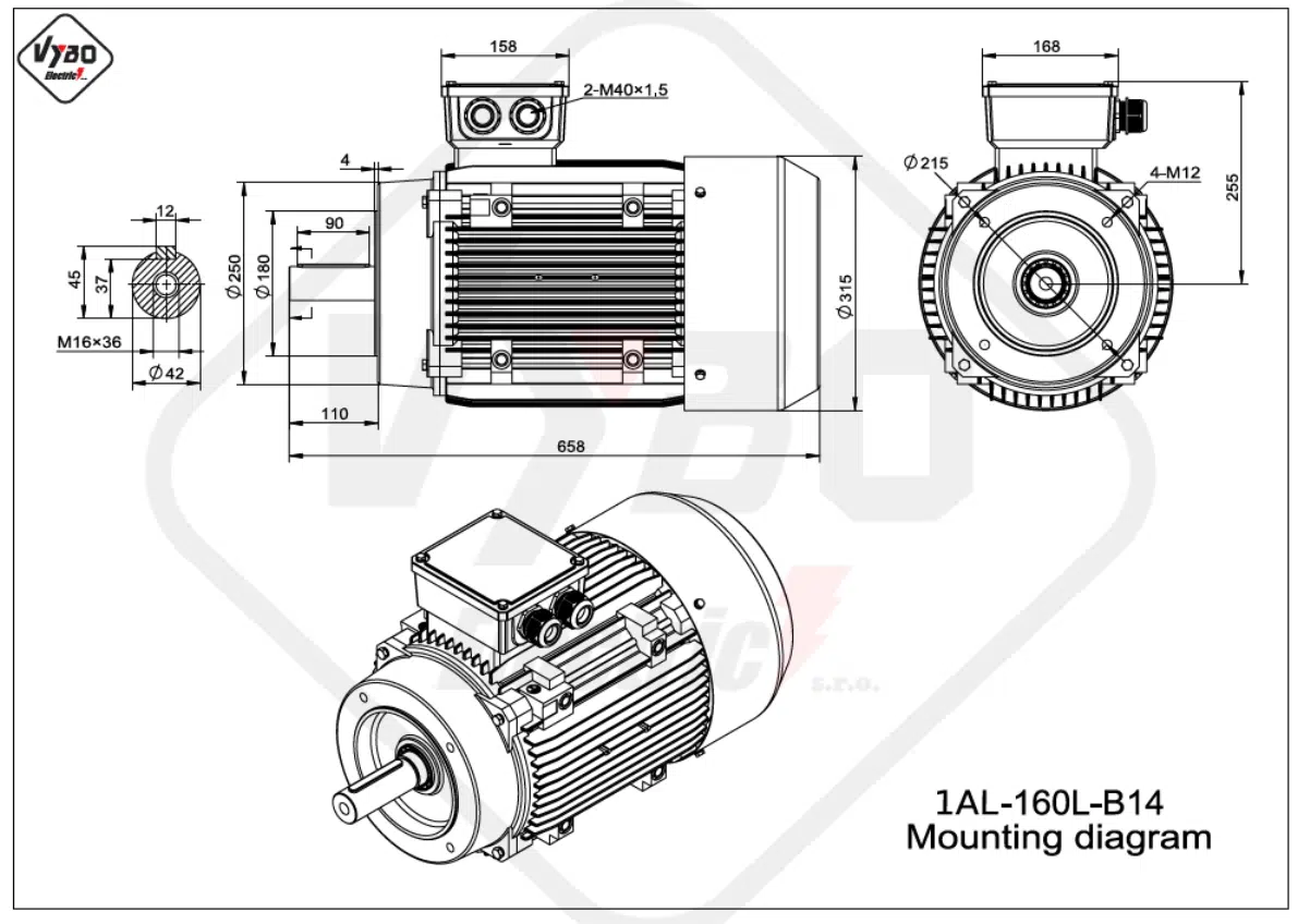 rozmerový výkres elektromotor 1AL-160L-B14