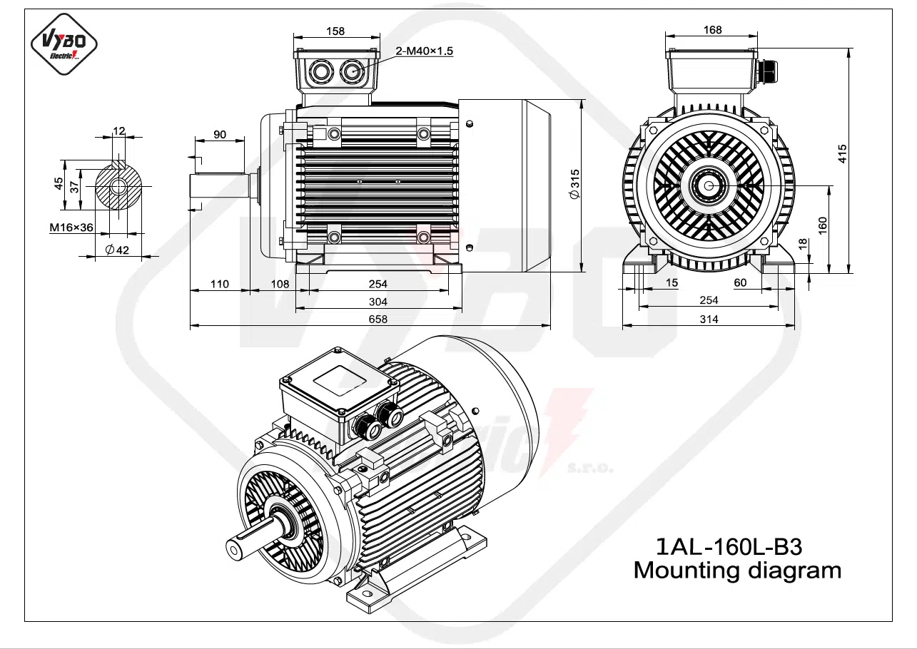 rozmerový výkres elektromotor 1AL-160L-B3