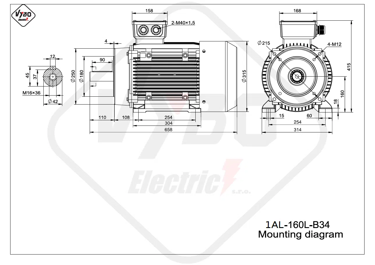 rozmerový výkres elektromotor 1AL-160L-B34