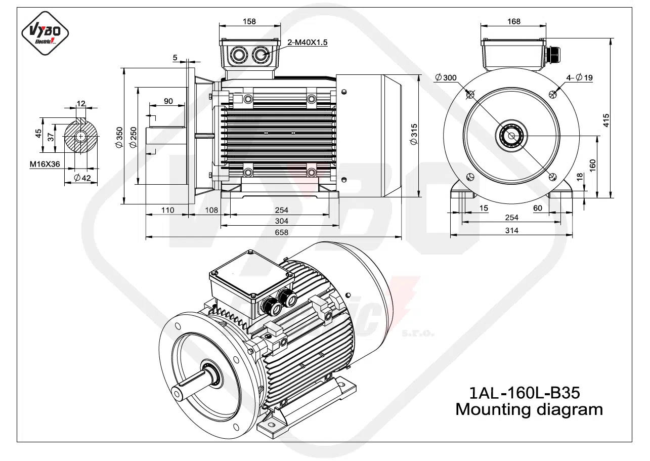 rozmerový výkres elektromotor 1AL-160L-B35