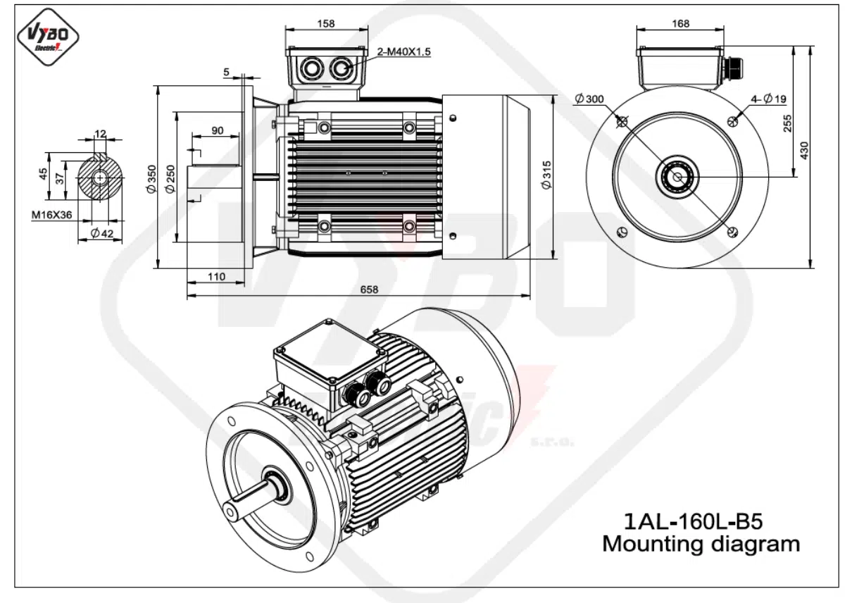 rozmerový výkres elektromotor 1AL-160L-B5