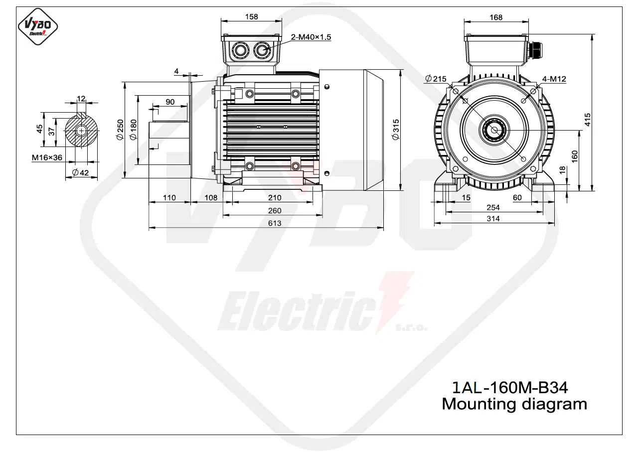 rozmerový výkres elektromotor 1AL-160M-B34