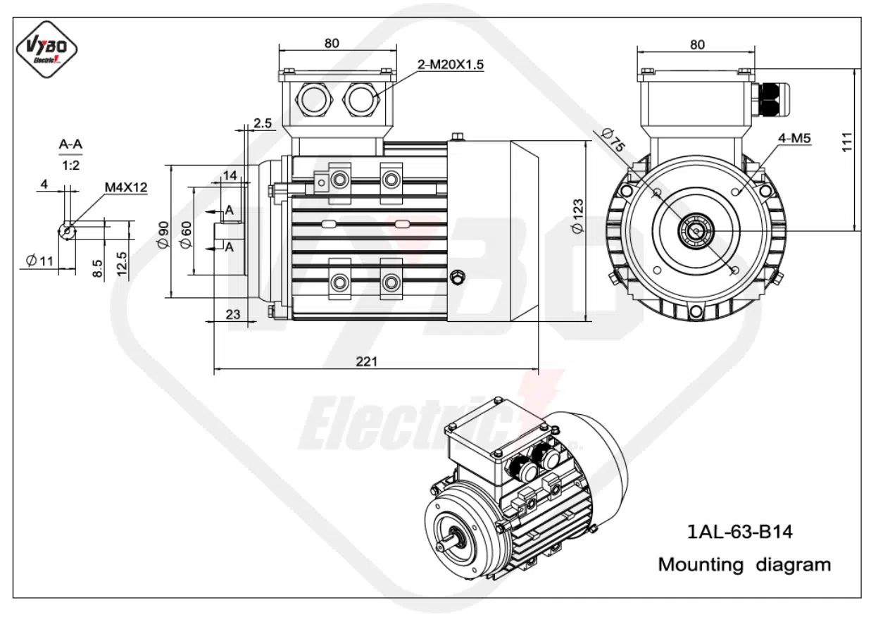 rozmerový výkres elektromotor 1AL-63-B14