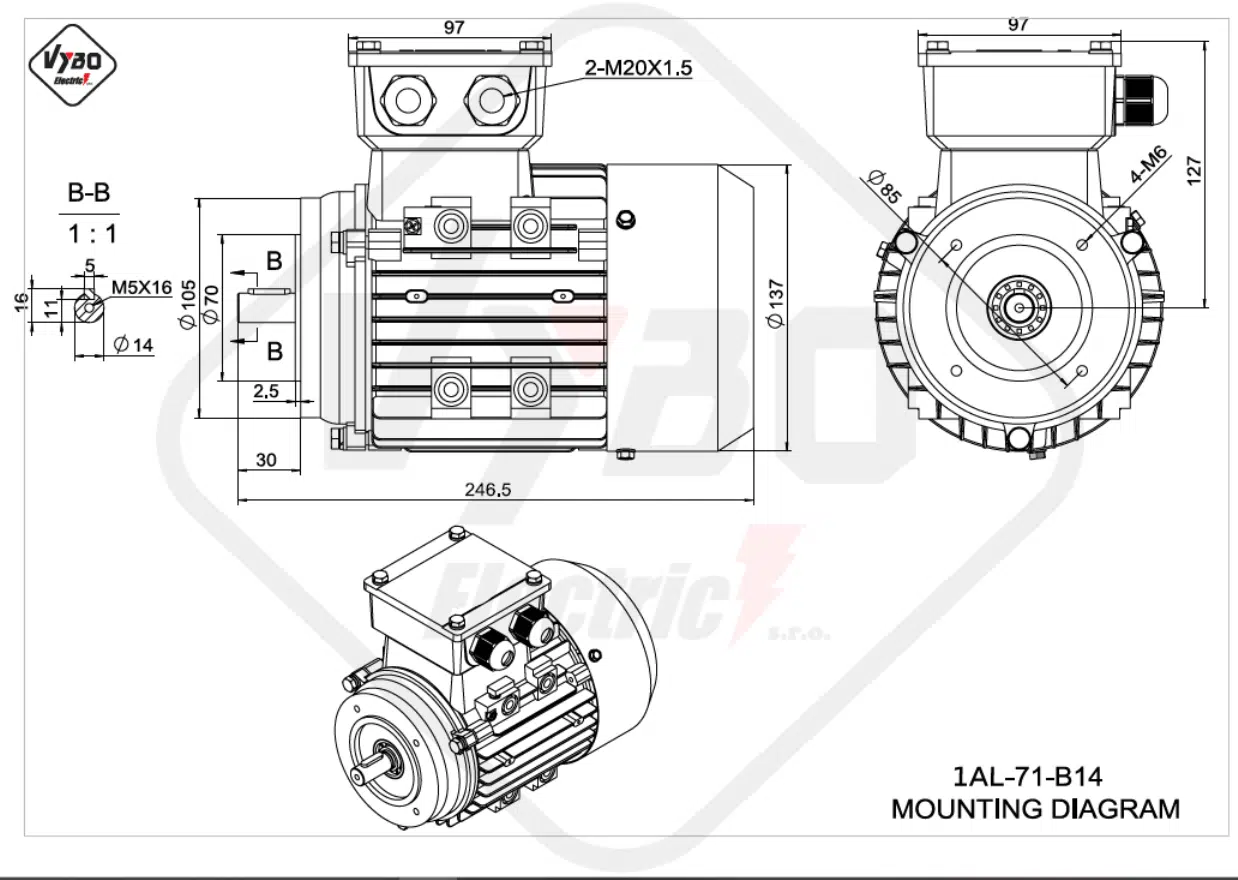 rozmerový výkres elektromotor 1AL-71-B14