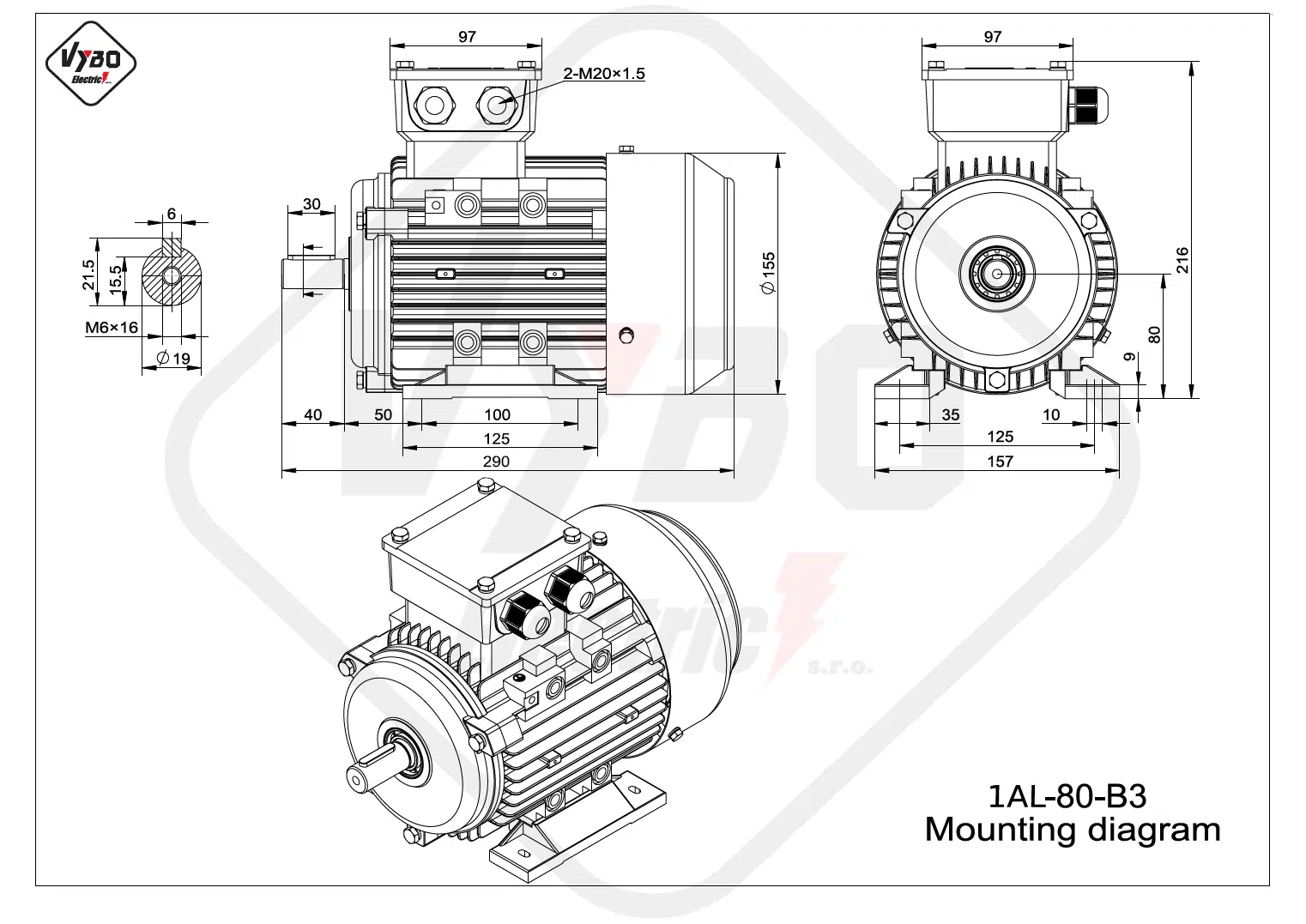 rozmerový výkres elektromotor 1AL-80-B3