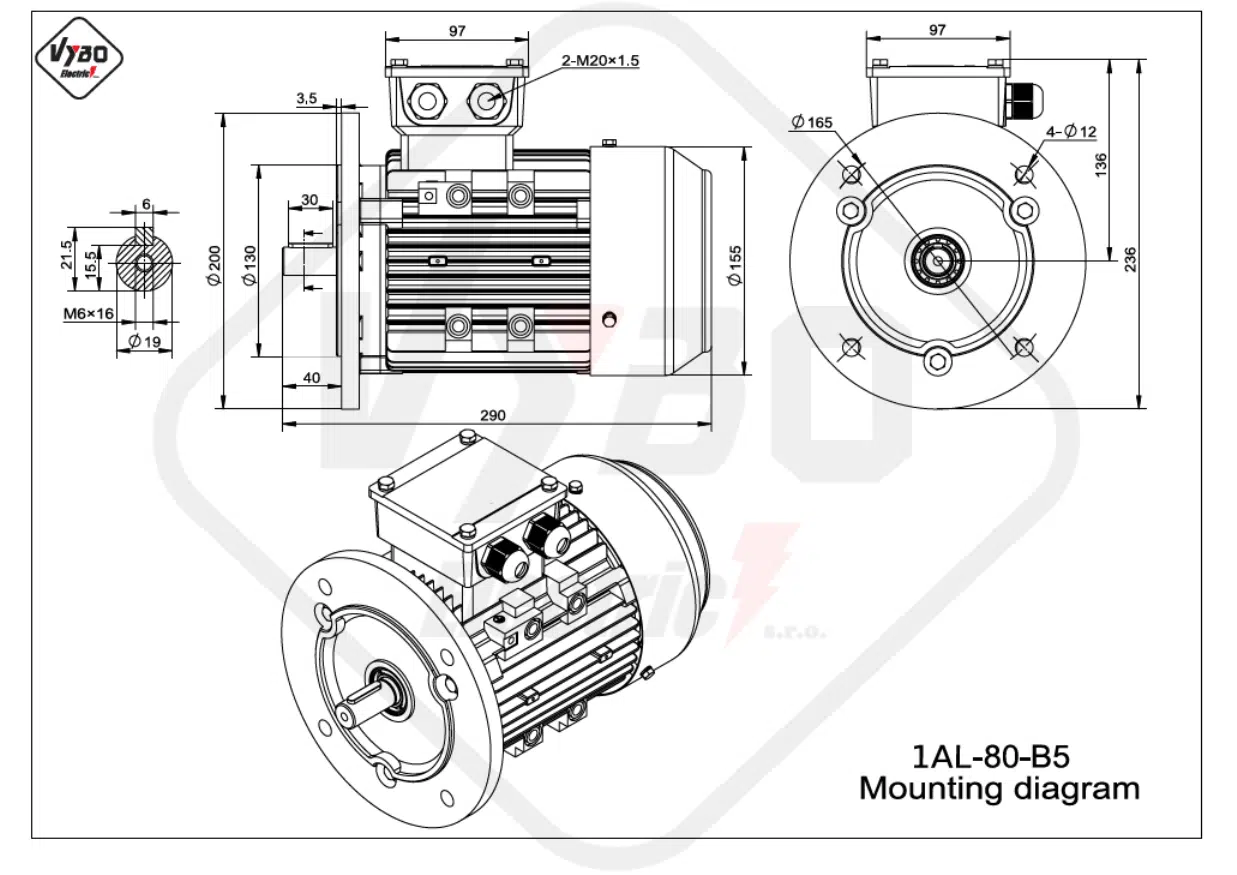 rozmerový výkres elektromotor 1AL-80-B5