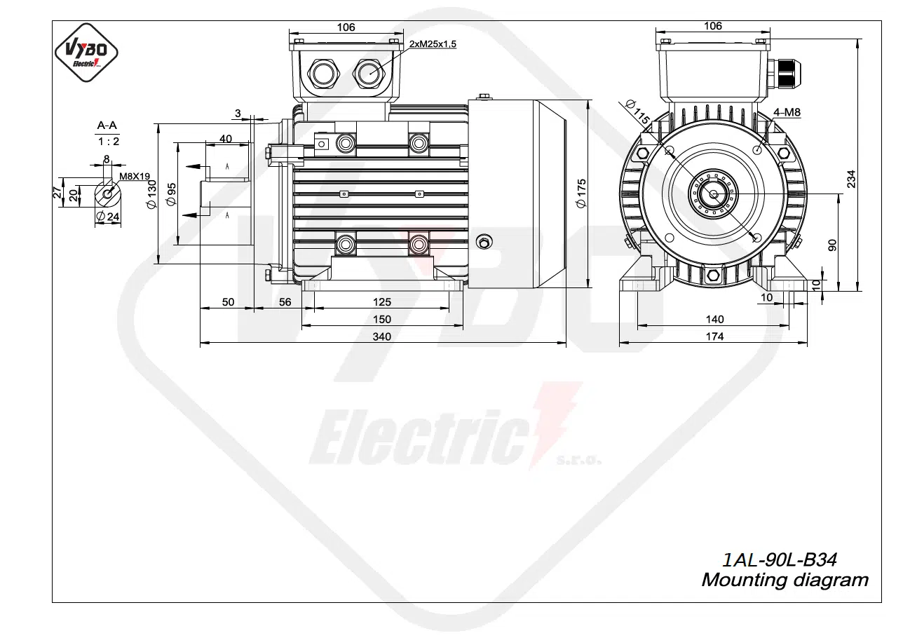 rozmerový výkres elektromotor 1AL-90L-B34