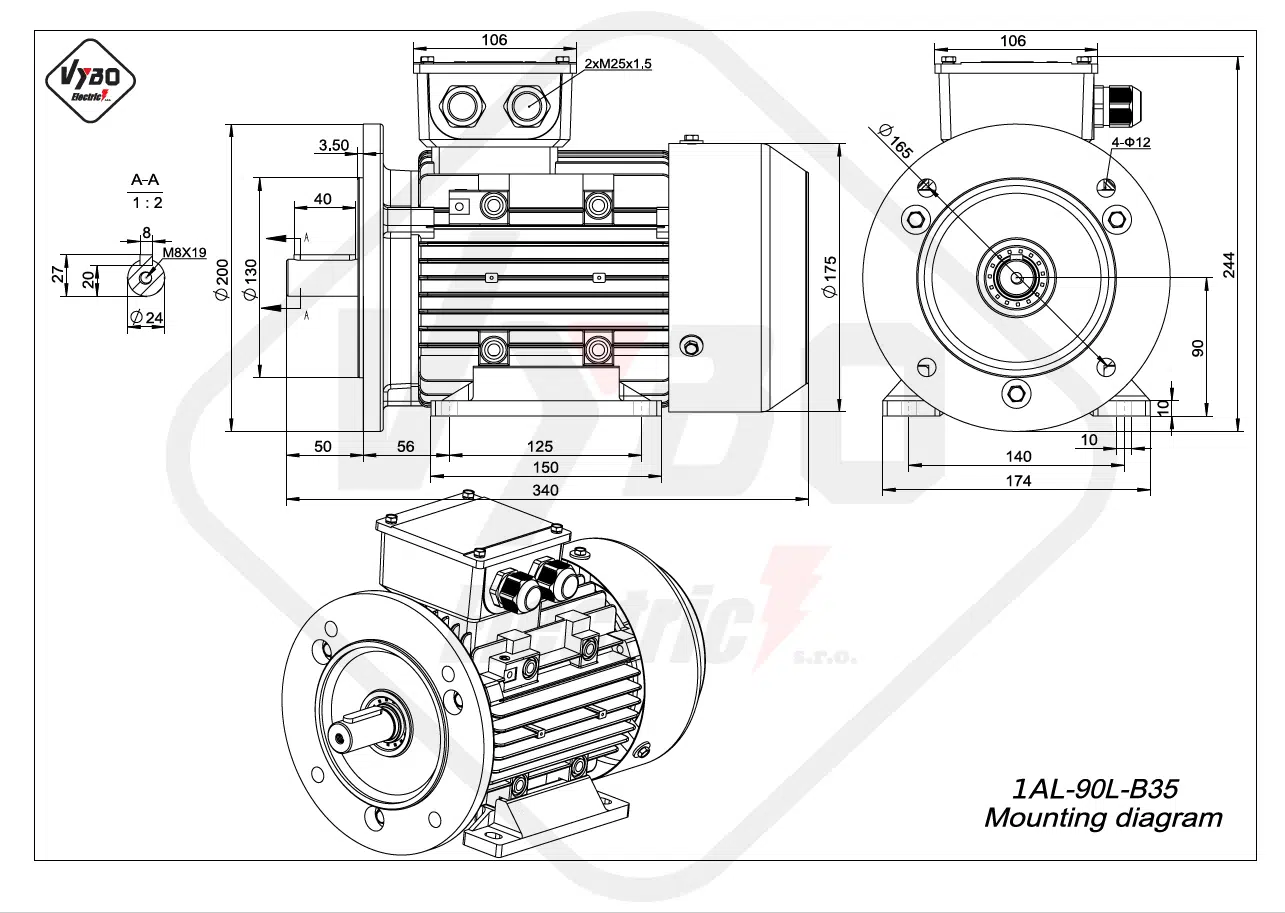 rozmerový výkres elektromotor 1AL-90L-B35